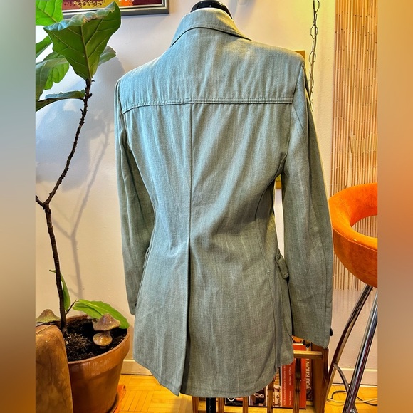 Early 70s True Vintage Brushed Green Sage Groovy Rocker Cotton Blazer Suit Coat - Picture 5 of 7